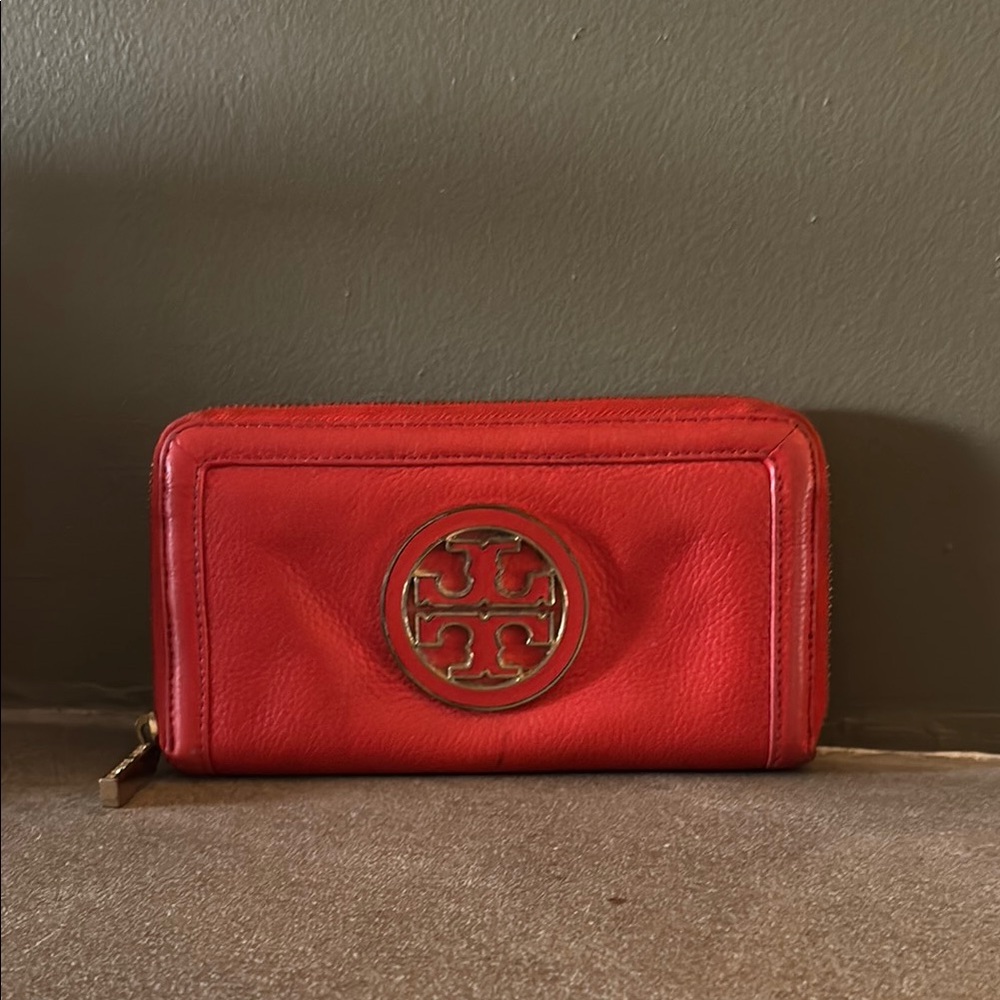 Tory Burch Red Continental Wallet Leather Zip-Around